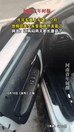 10月10日，上海，一男子在放假之前洗了车，随后为了防止车子被太阳暴晒，竟直接给