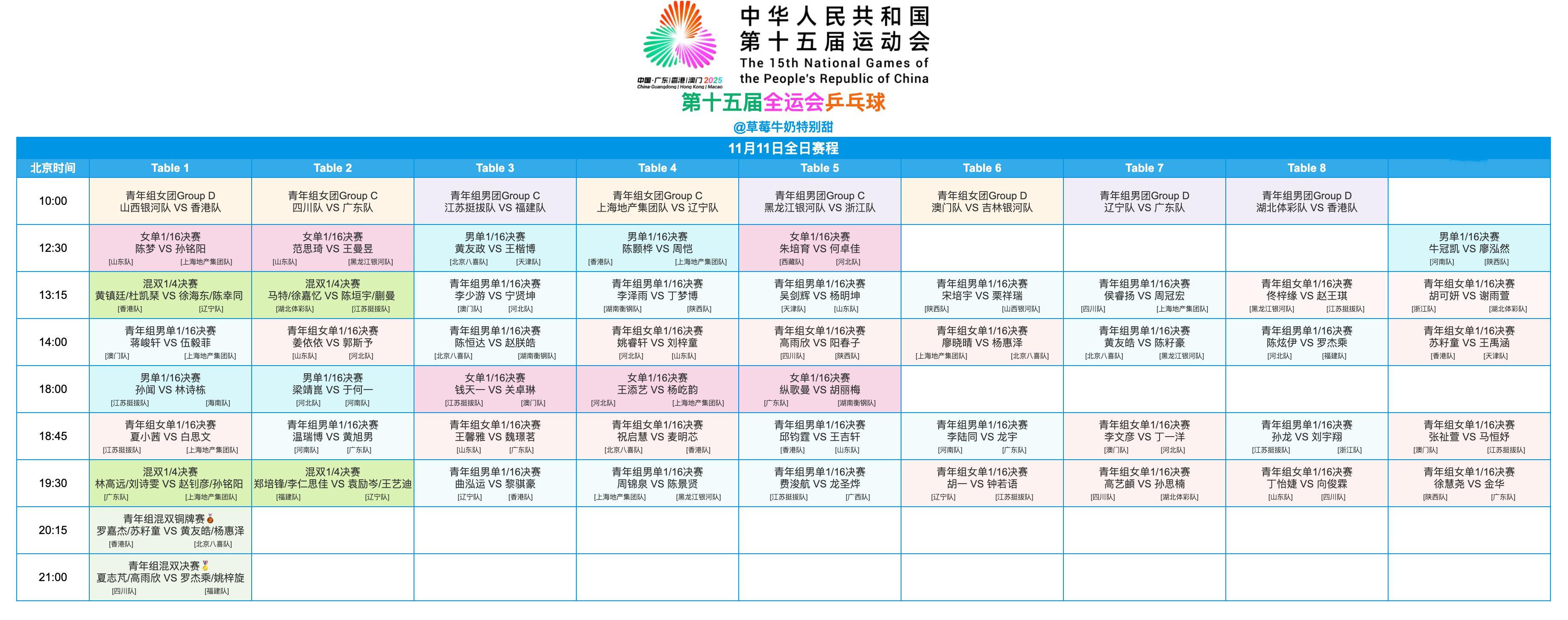 第十五届全国运动会丨11月11日全日赛程 ​​​