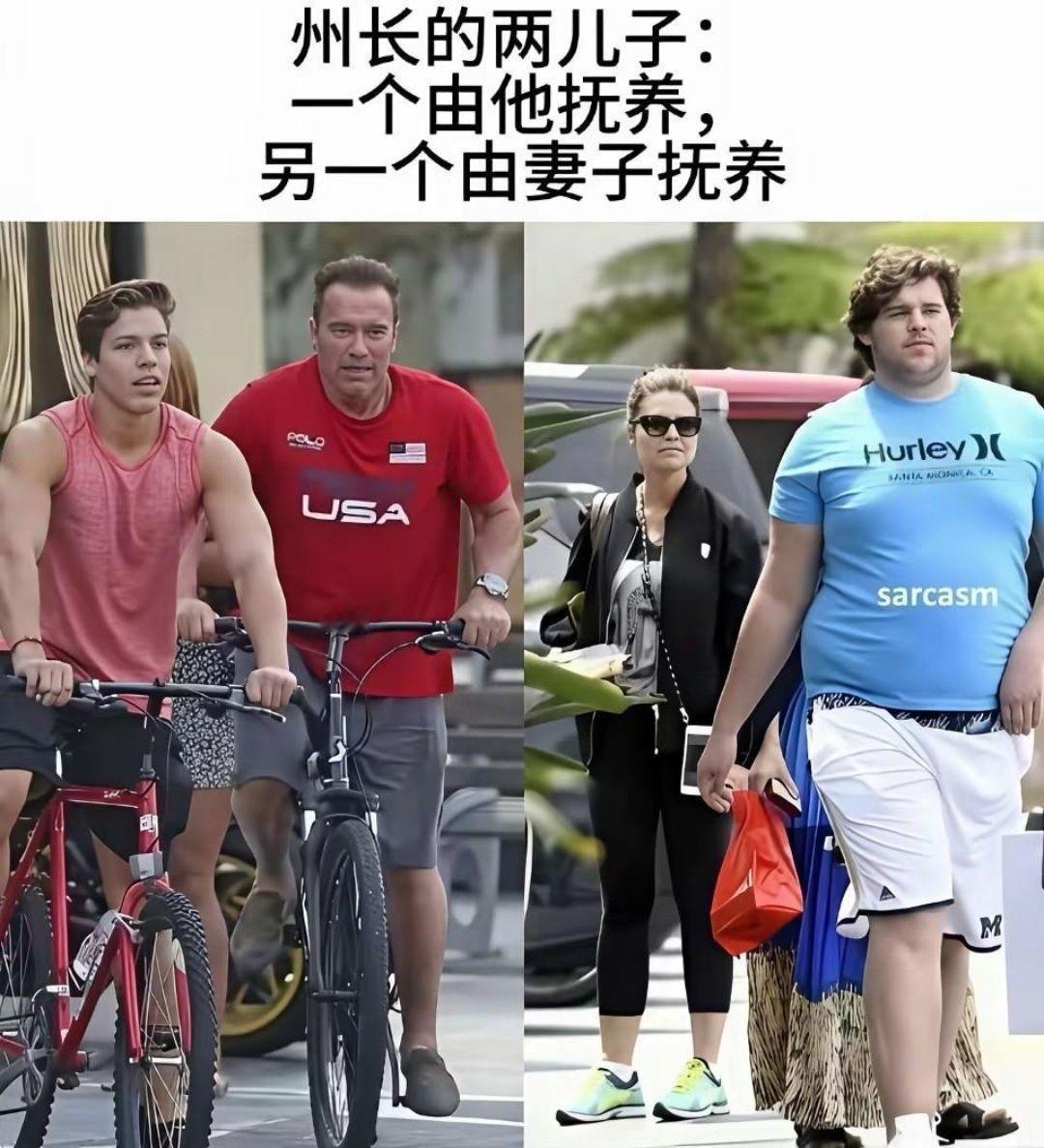 州长的两个儿子，完美诠释了“爸爸带娃和妈妈带娃的区别”。
一个跟着州长，练出了同