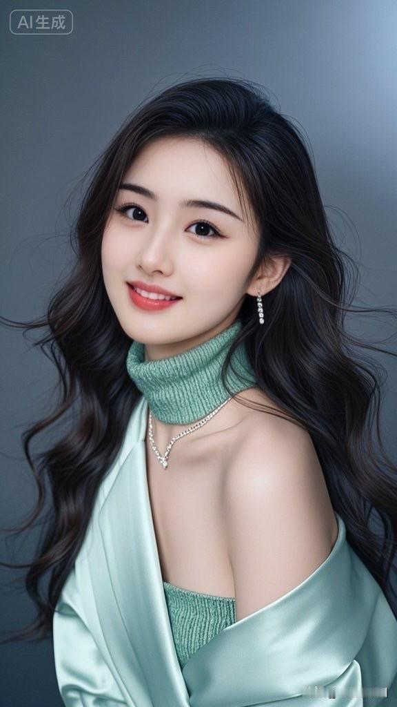 优雅绿丝绒礼服，甜美笑容，梦幻少女风