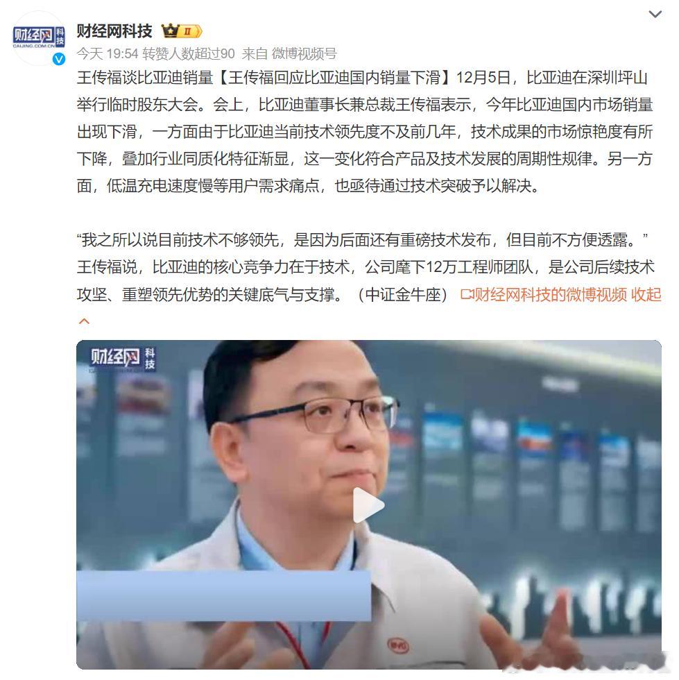 今天，比亚迪在深圳坪山举行临时股东大会，王传福总结了比亚迪今年在国内市场销量的变