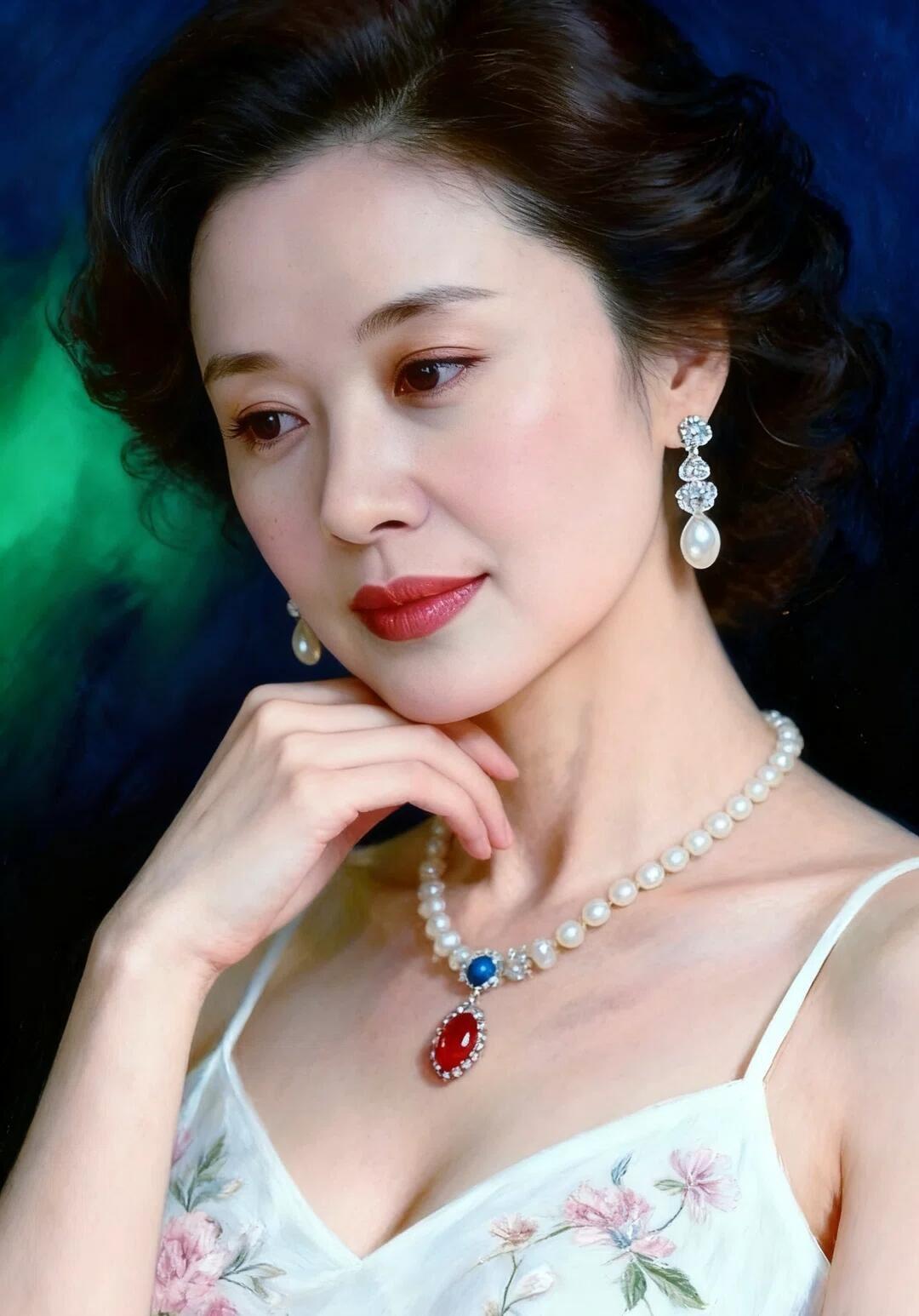 优雅复古风，珍珠项链与红宝石相得益彰，尽显高贵气质。