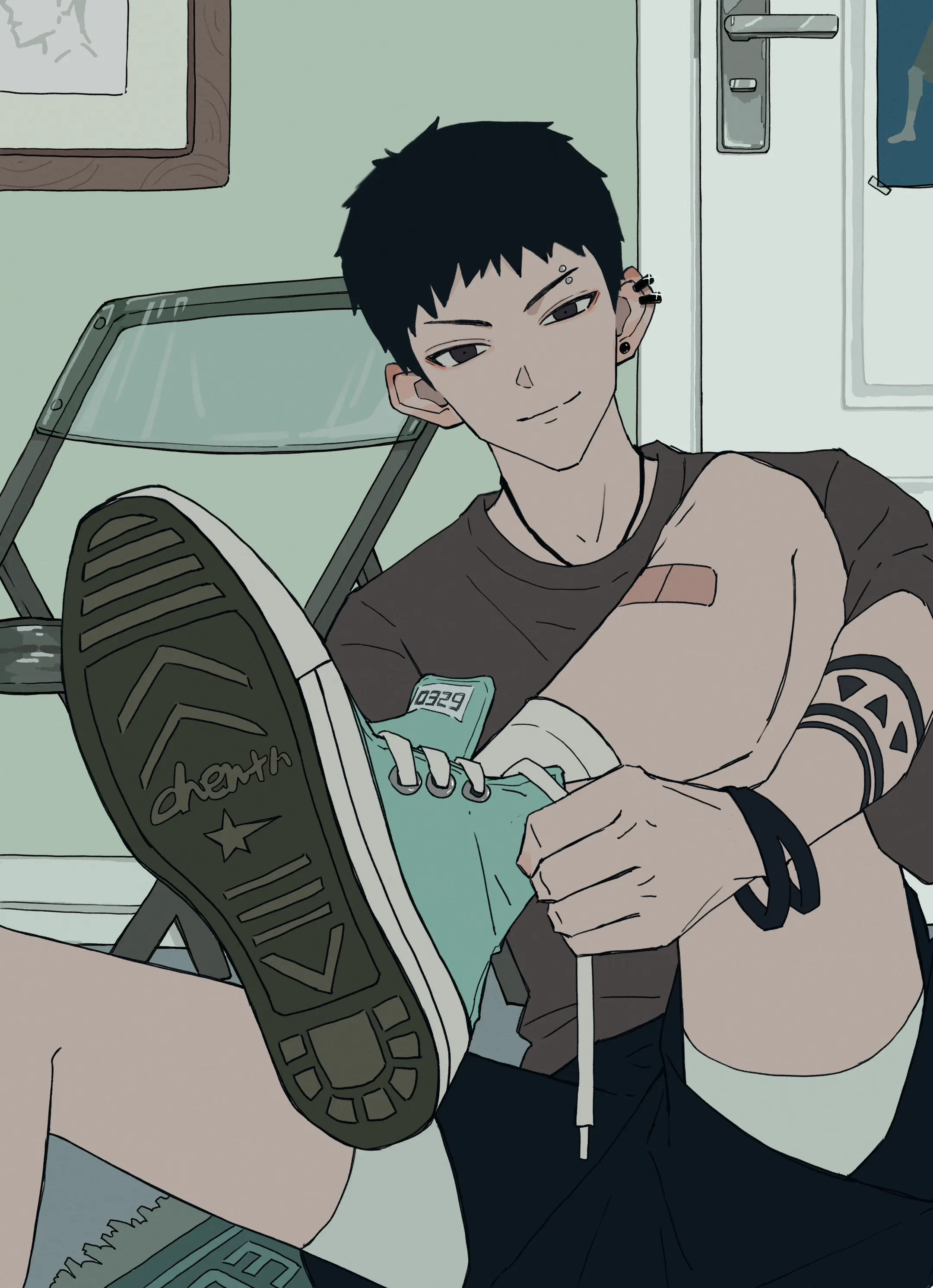 等我把鞋穿上再仔细和你说🤓。上次画的男孩子，这次就画一个男孩子吧😝😝