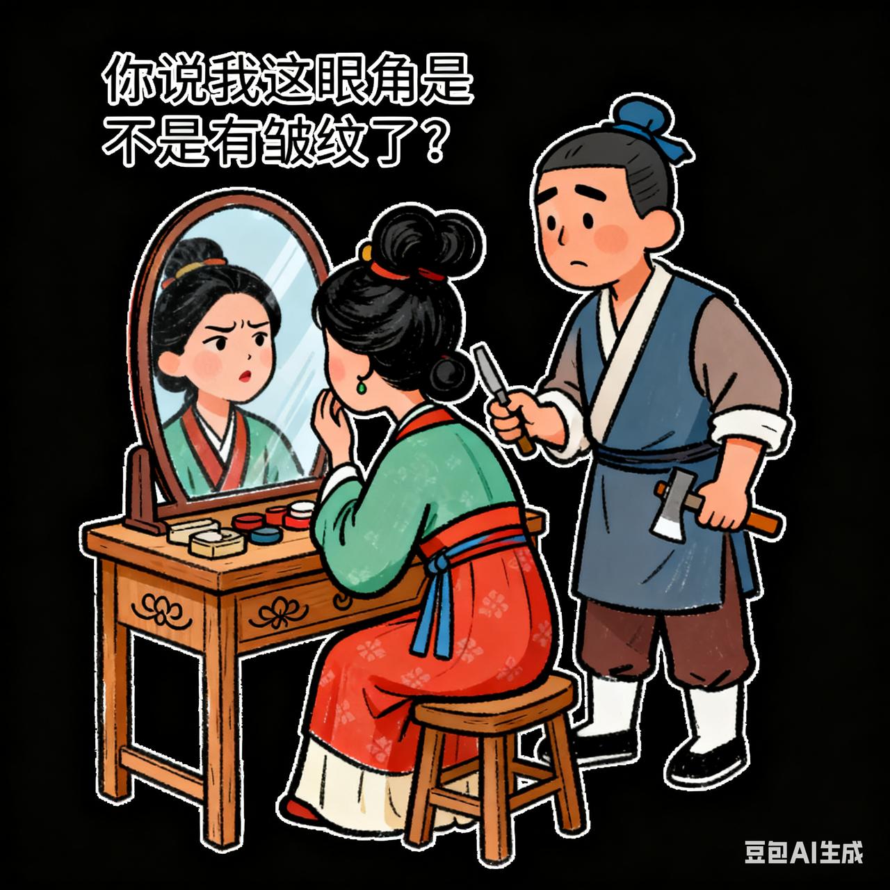 古代夫妻笑话

木匠给媳妇做了个新梳妆台，

媳妇瞧着镜子里的自己，

叹道：“