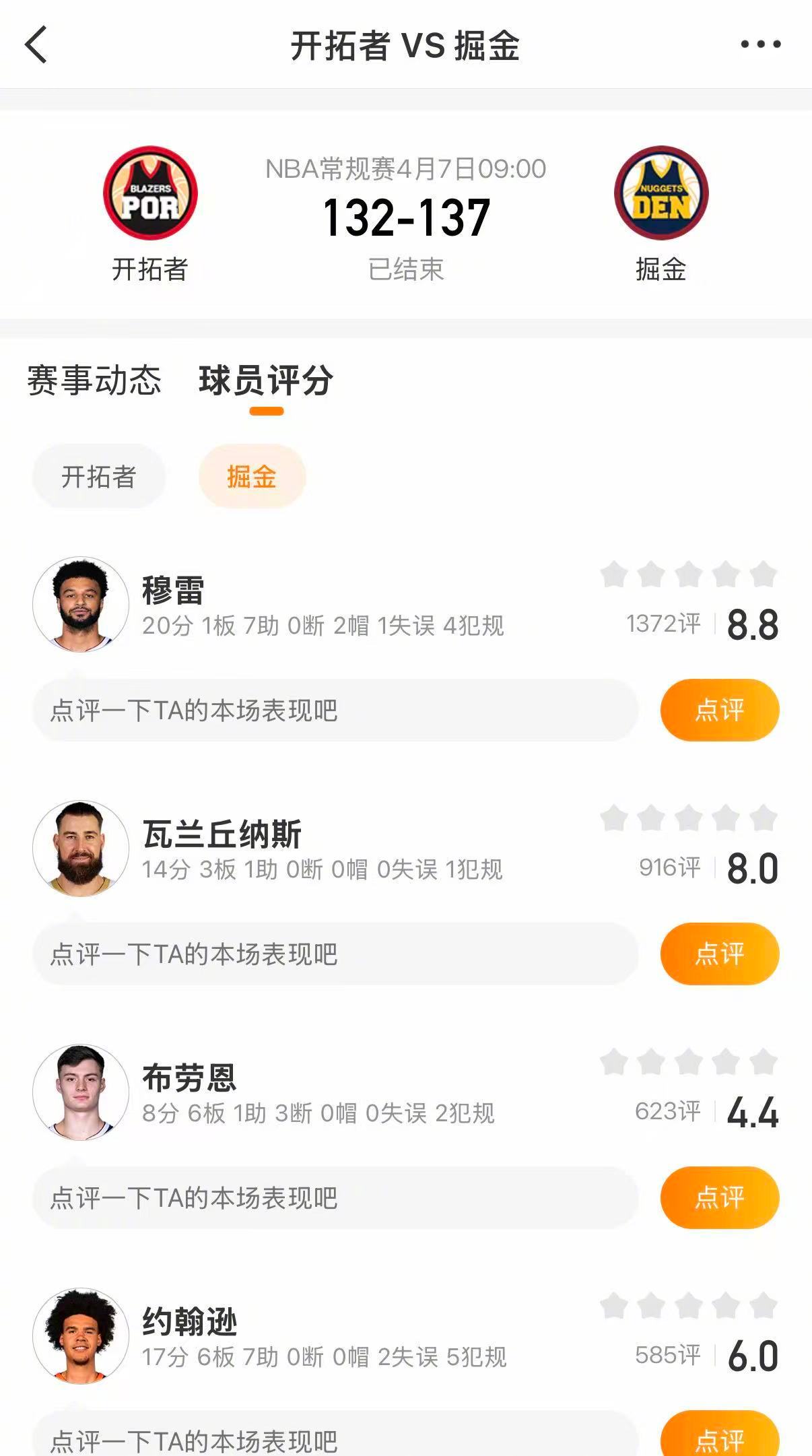 掘金18分逆转开拓者掘金排名反超湖人 掘金137-132加时战胜开拓者。约基奇3