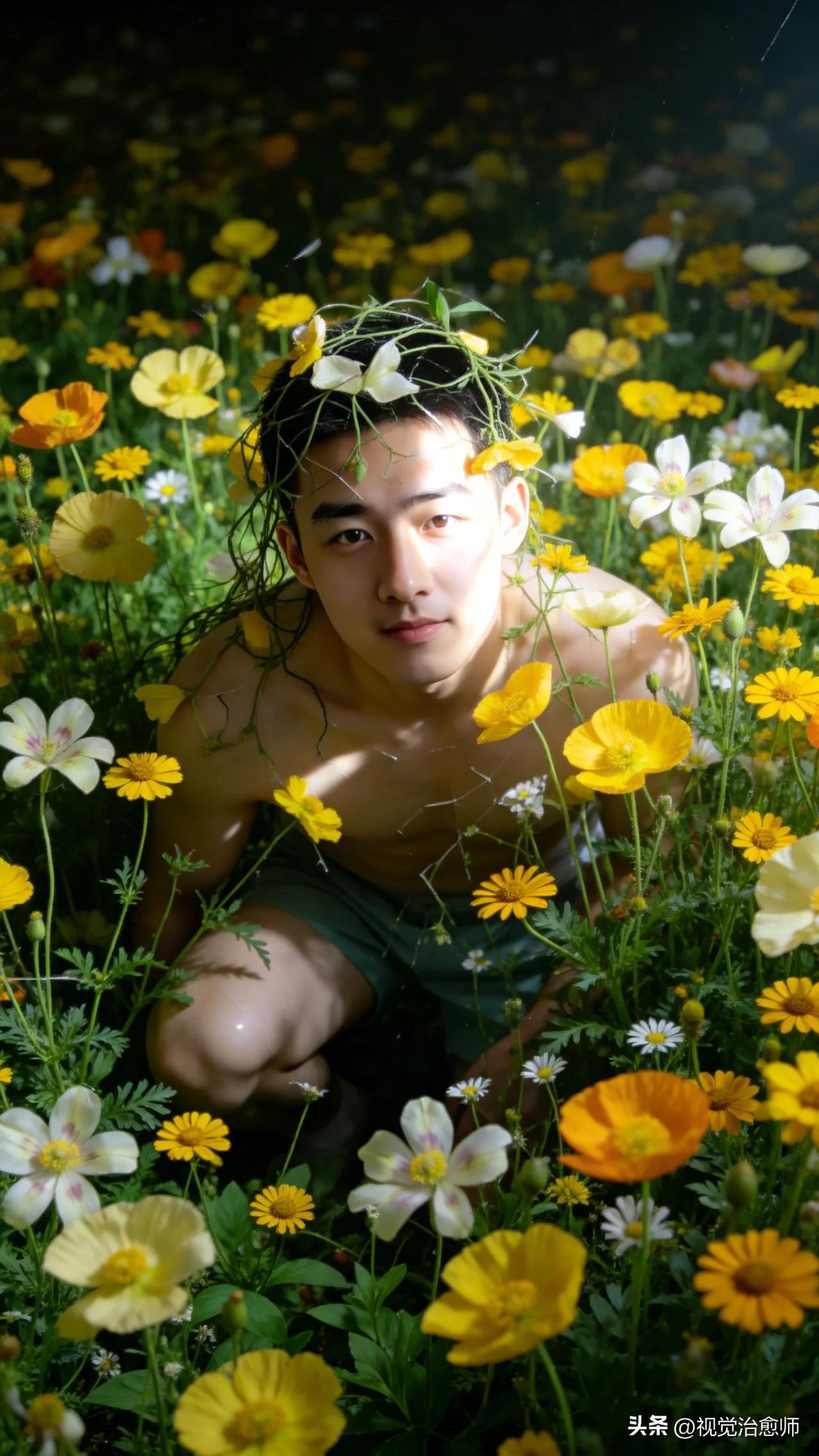 男人也喜欢欣赏花，是他审美能力正常，漂亮的东西没人不喜欢吧帅哥是何种模样呢帅哥