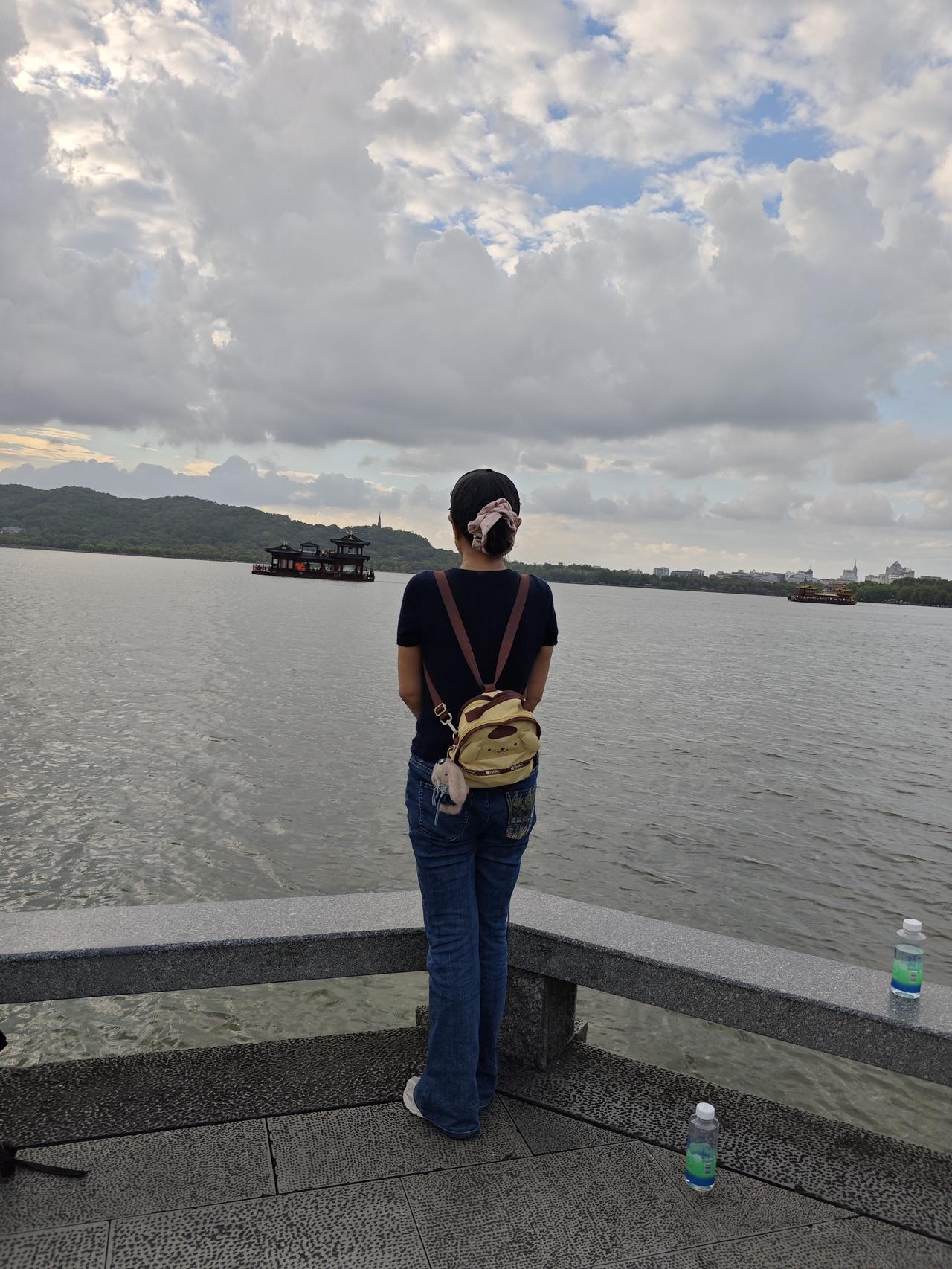 每当我坐在大华饭店对面的九曲桥石头凳子上环顾四周的美景，心中感慨万千。有人偷偷在