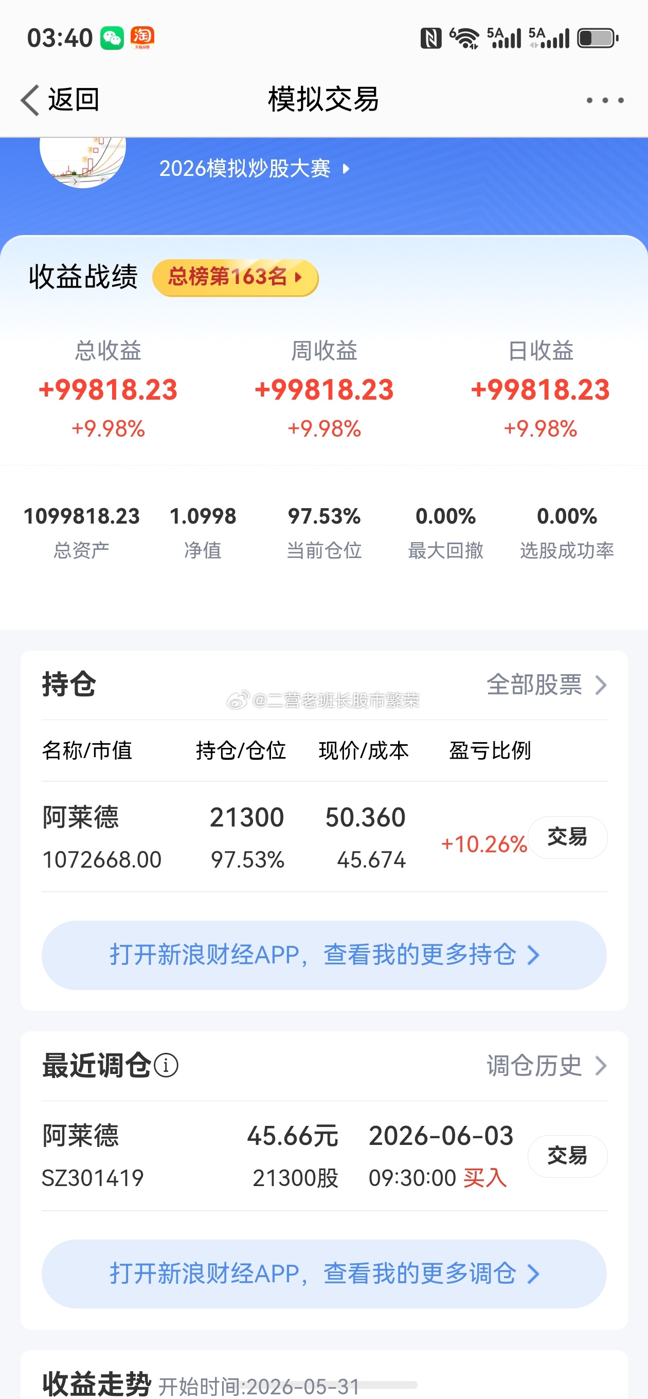 股票2026模拟炒股大赛  10%的收益竟然只能排在163名，果然不是自己的钱，