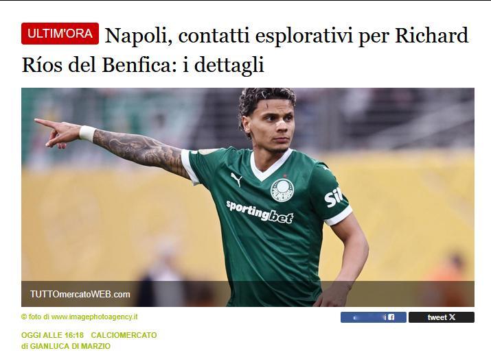 那不勒斯夏窗想要里奥斯，已经进行了试探性接触