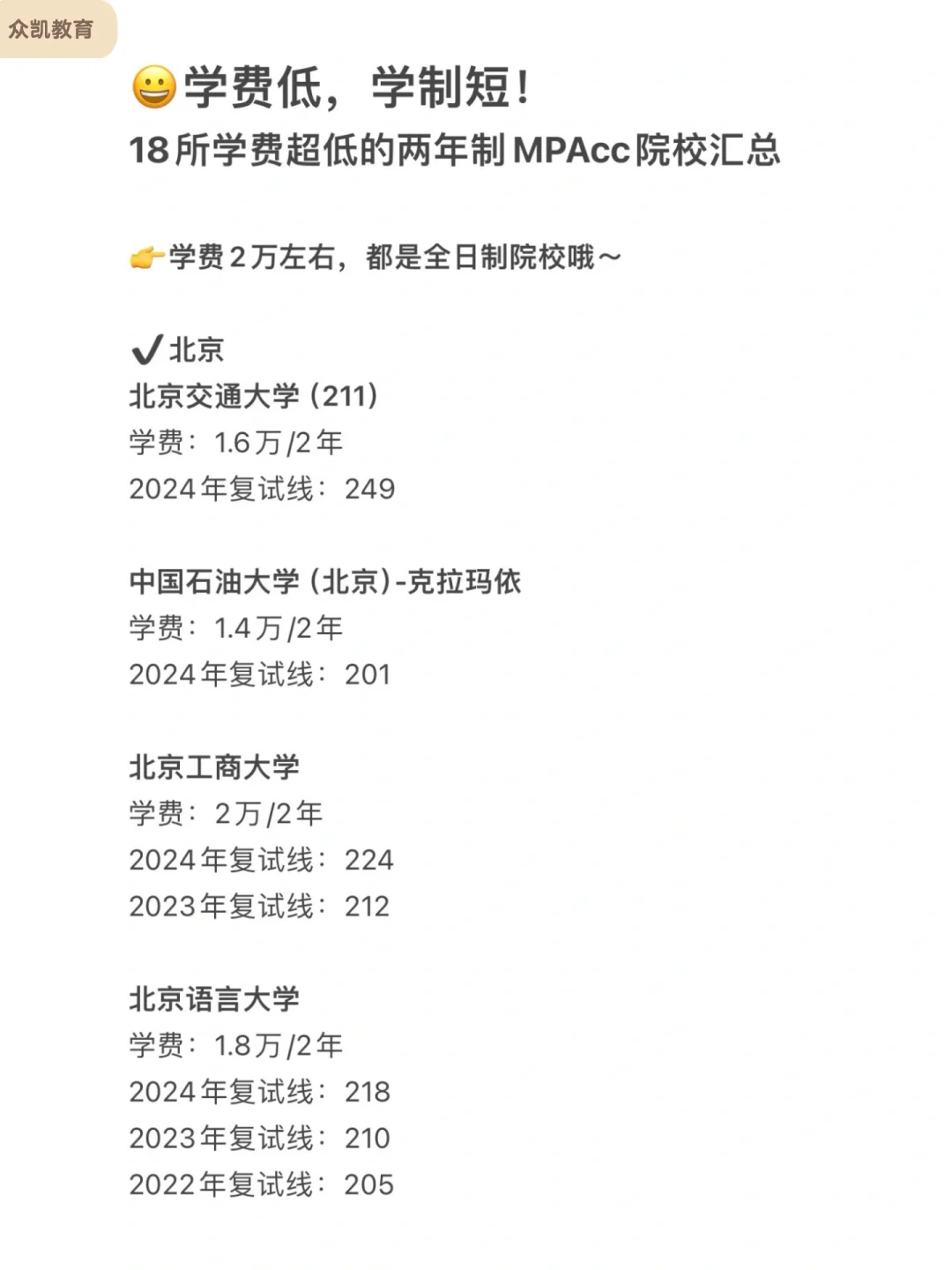 18所学费便宜的两年制MPAcc院校汇总