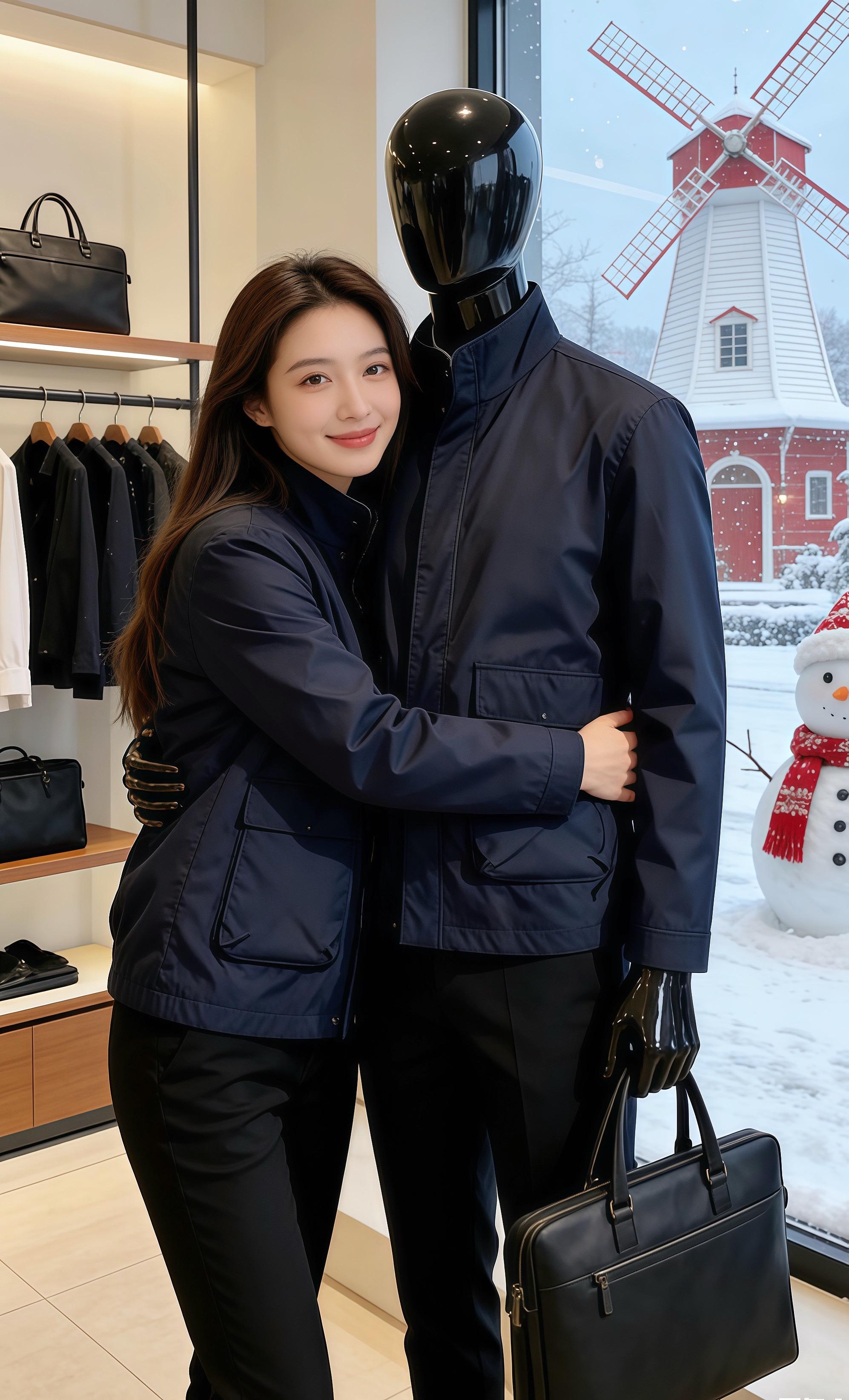 藏青沉稳  北城的雪沫沾在男装店的落地窗上，许妍正举着相机对焦，长发微...