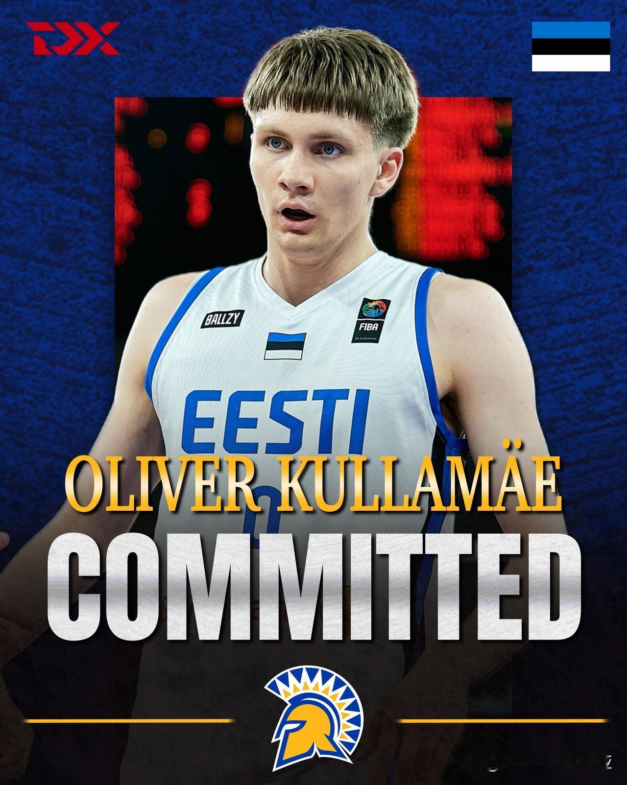 爱沙尼亚后卫Oliver Kullamae宣布承诺加盟NCAA男篮 圣何塞州立S