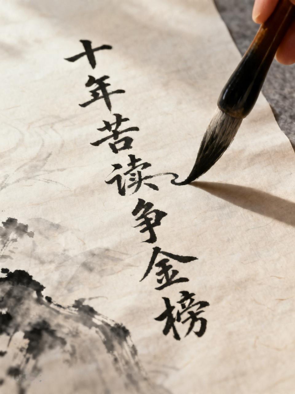 上联：十年苦读争金榜。
下联：一朝高中报春萱。