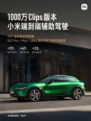 1000万Clips版本小米端到端辅助驾驶 小米YU7全系出厂即搭载7月4日，小