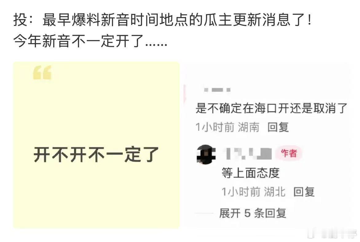 曝今年新音不一定开了投：最早爆料新音时间地点的瓜主更新消息了！今年新音不一定开了