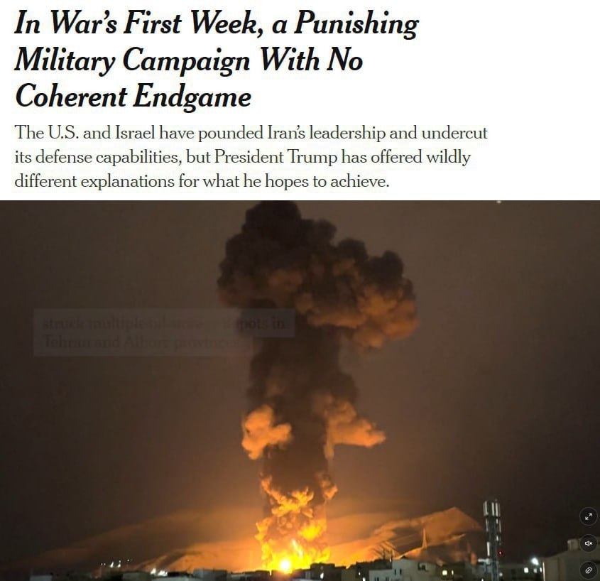 《纽约时报》报道：与伊朗开战一周已让美国耗资约60亿美元。五角大楼本周向美国国会