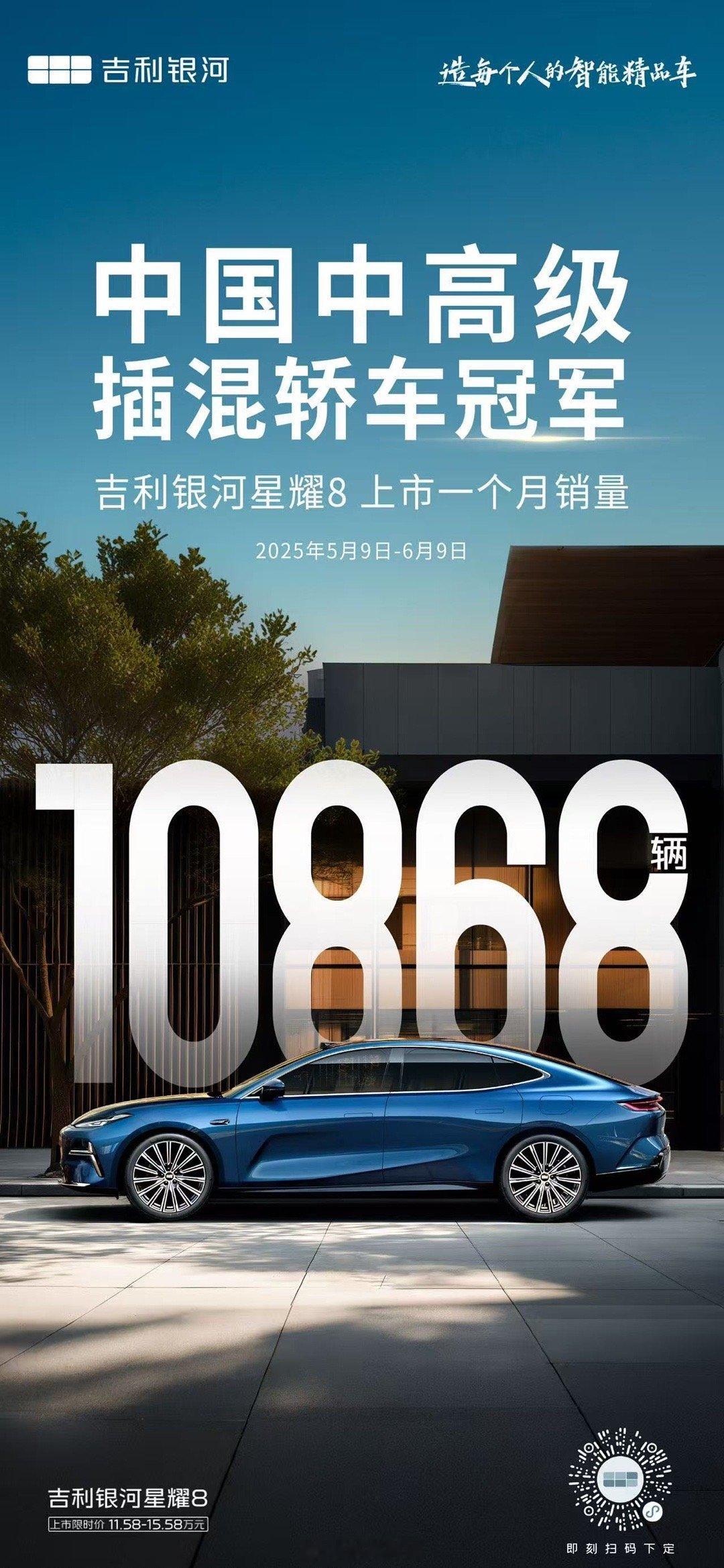 实力见证 销量加冕中国中高级插混轿车冠军  吉利银河星耀8上市一个月销量破万！全