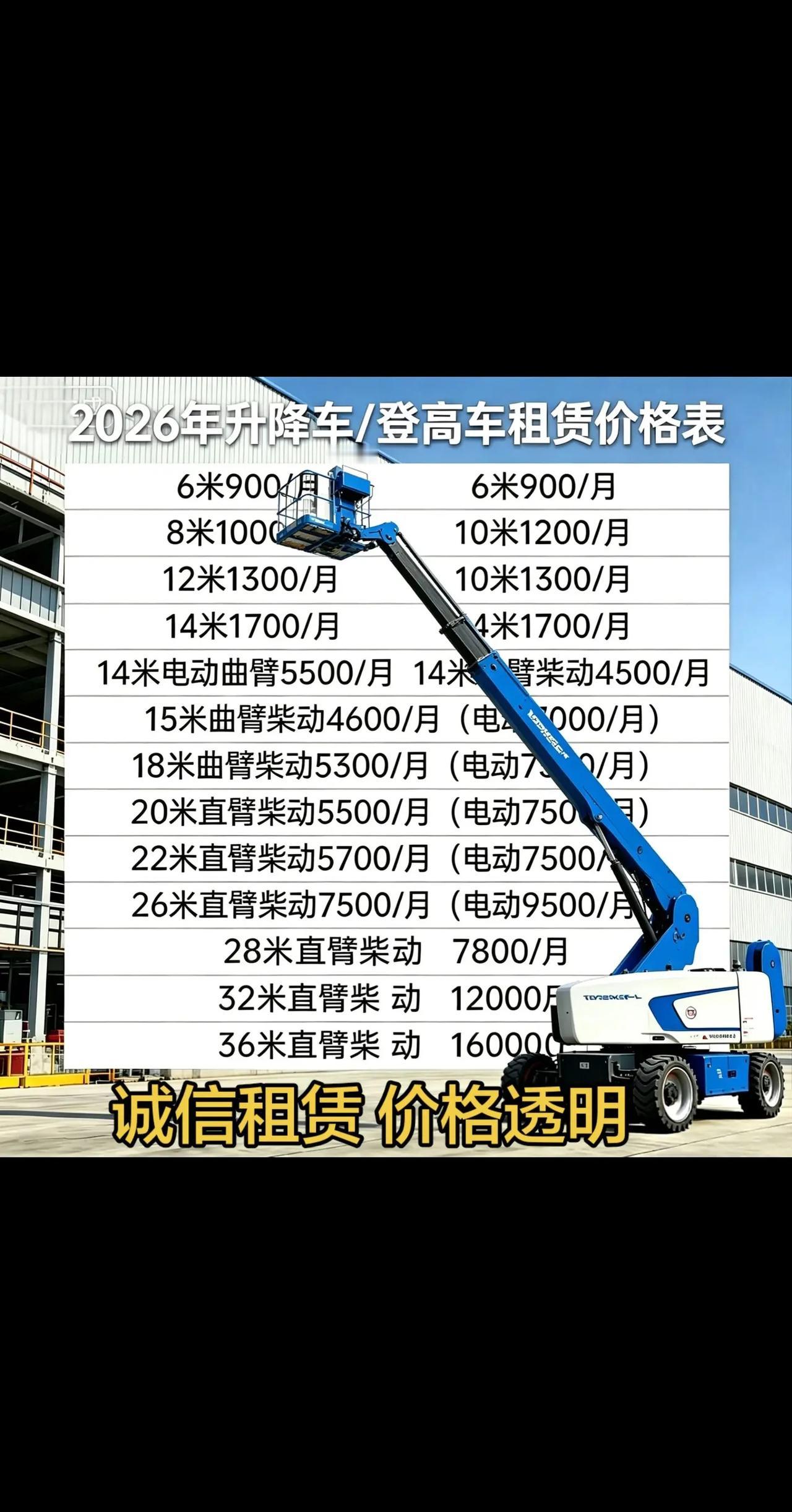 20206年 高空作业平台车租赁价格表 。升降平台车租赁价格表，高空车租赁公司 