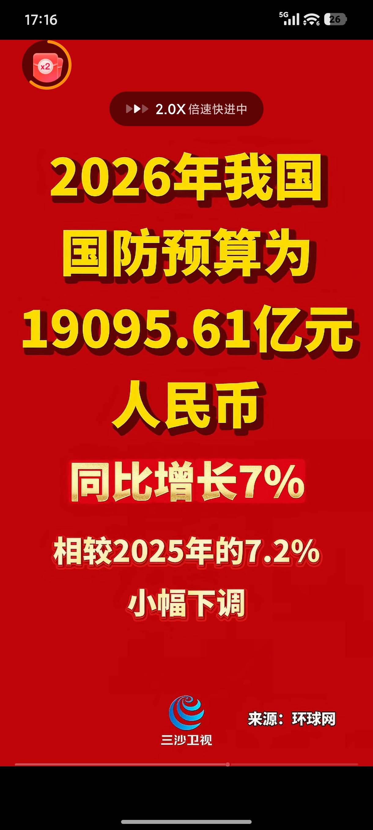[呲牙]增长太少了我是坚决不同意！！！！2026年我国国防预算支出为19095.