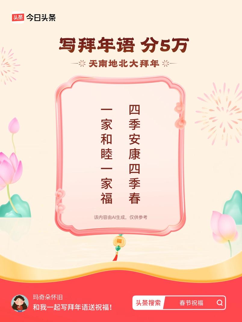 写拜年语送祝福新春拜年送祝福！我的祝福是：“一家和睦一家福，四季安康四季春”！快