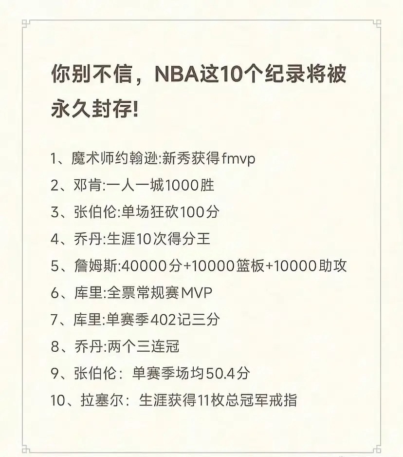 你别不信，NBA这10个纪录将被永久封存 