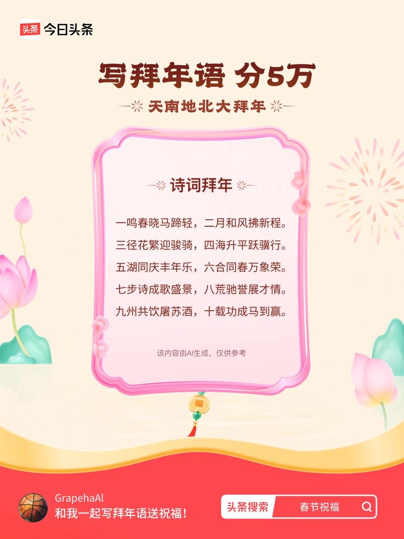 写拜年语送祝福新春拜年送祝福！我的祝福是：“一鸣春晓马蹄轻，二月和风拂新程。三径