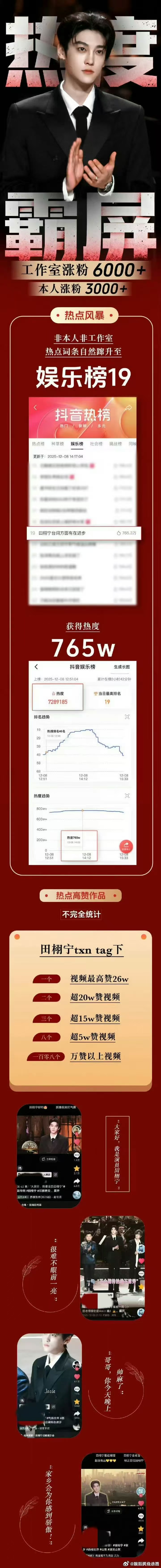 田栩宁 本人涨粉3000都要出个战报，是实在没得吹了是吗？迪西昨天涨了五百多个粉