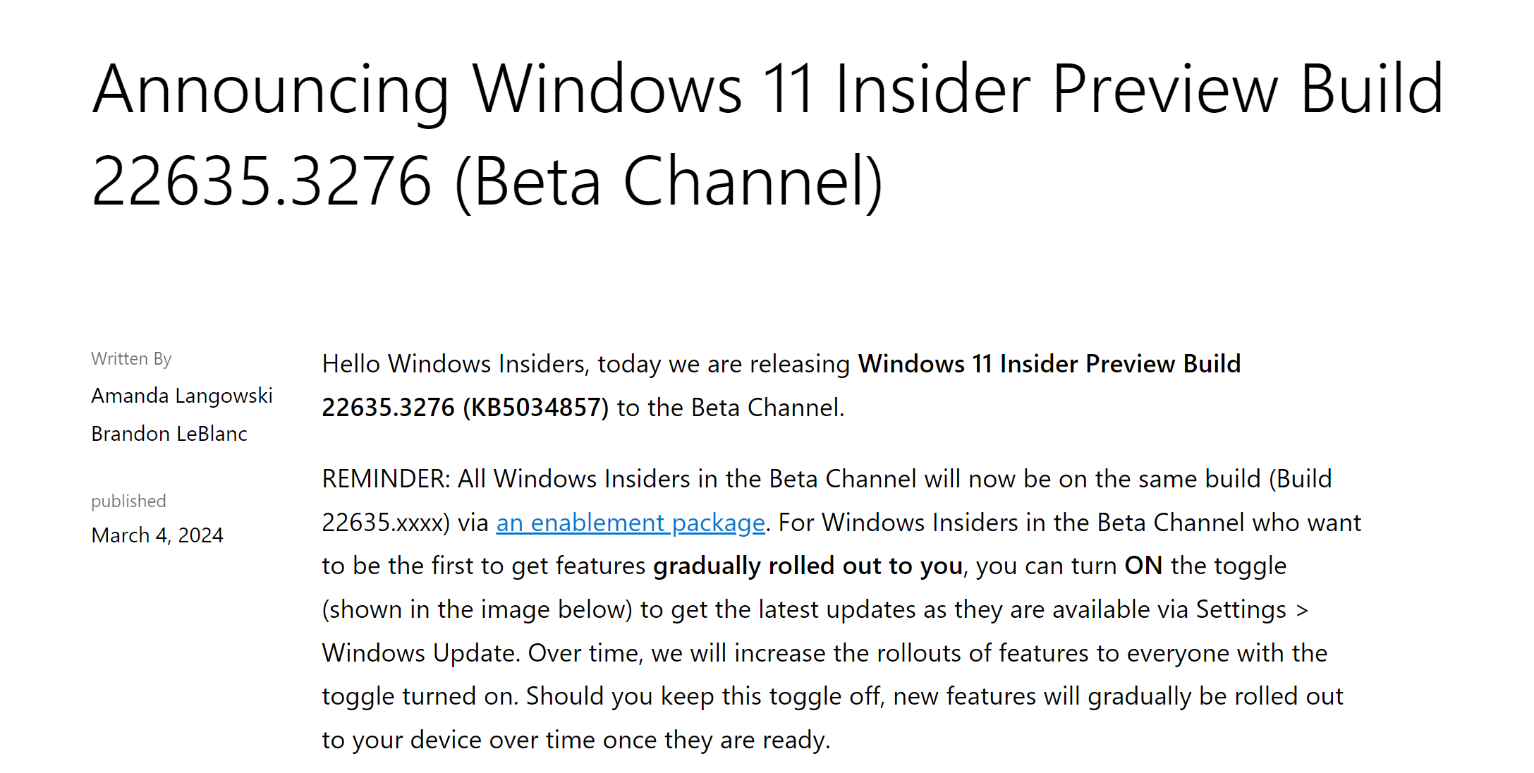 各位早，Windows 11 Build 22635.3276（KB503485