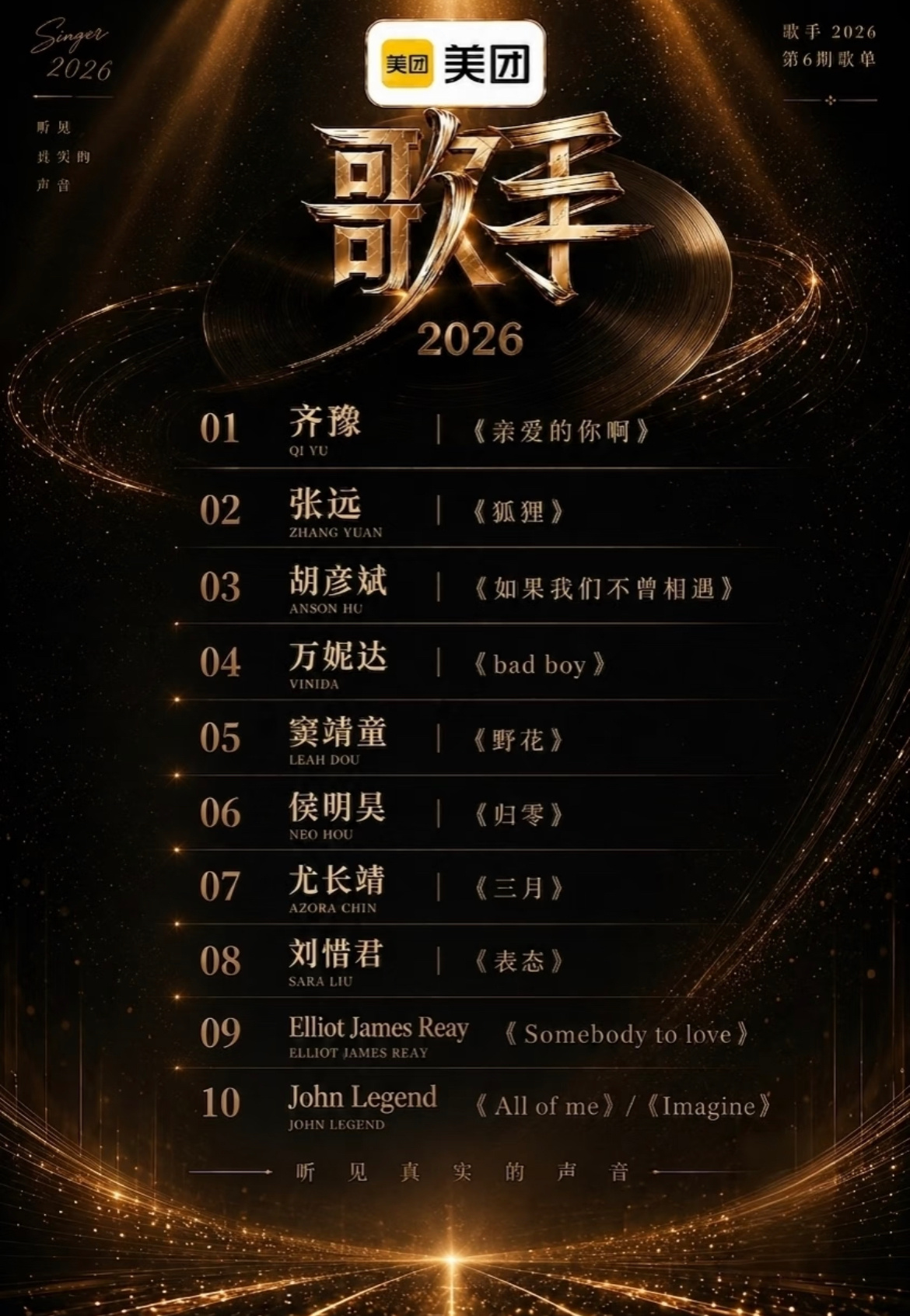 歌手2026六期歌单曝光 