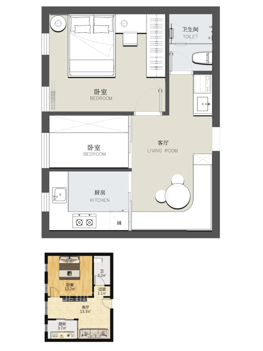 户型设计/41.6㎡小户型平面方案优化
