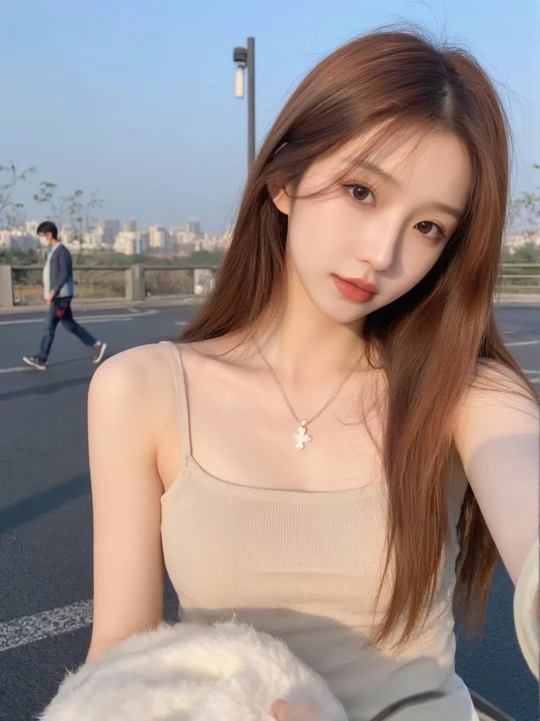 元气少女在阳光下的甜美自拍🌞