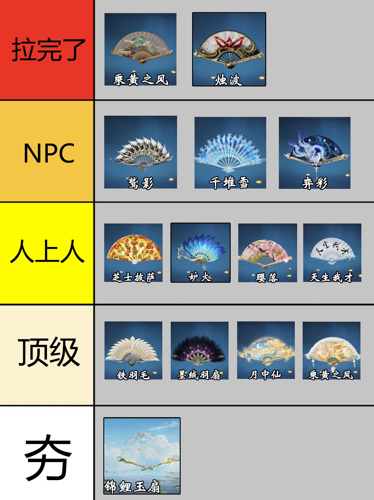 永劫扇子皮肤最拉排行。