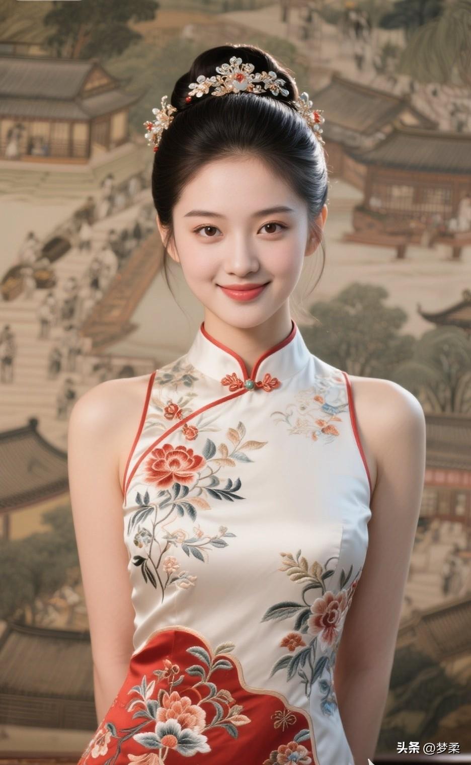 这姑娘穿着旗袍，真漂亮！