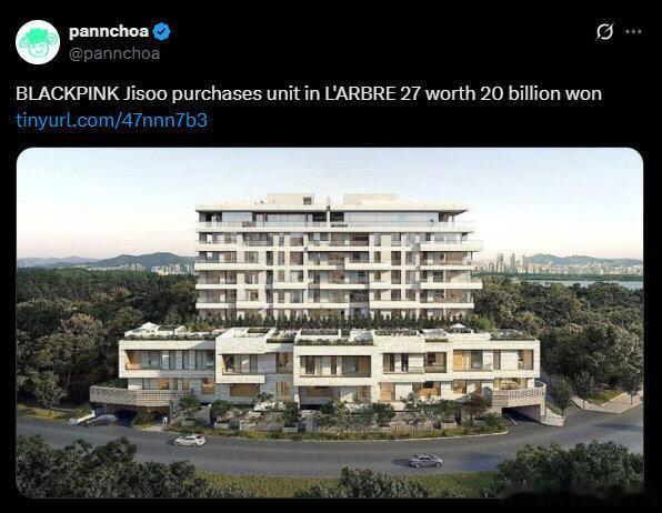 BLACKPINK成员金智秀购入价值200亿韩元的L'ARBRE 27豪宅。bl