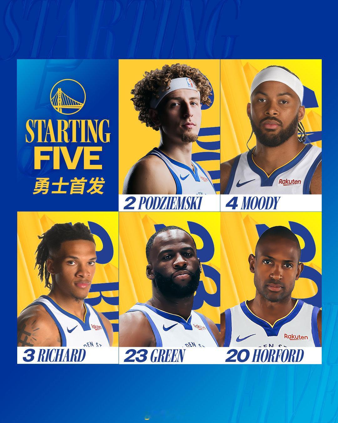 勇士今日首发：勇士vs76人