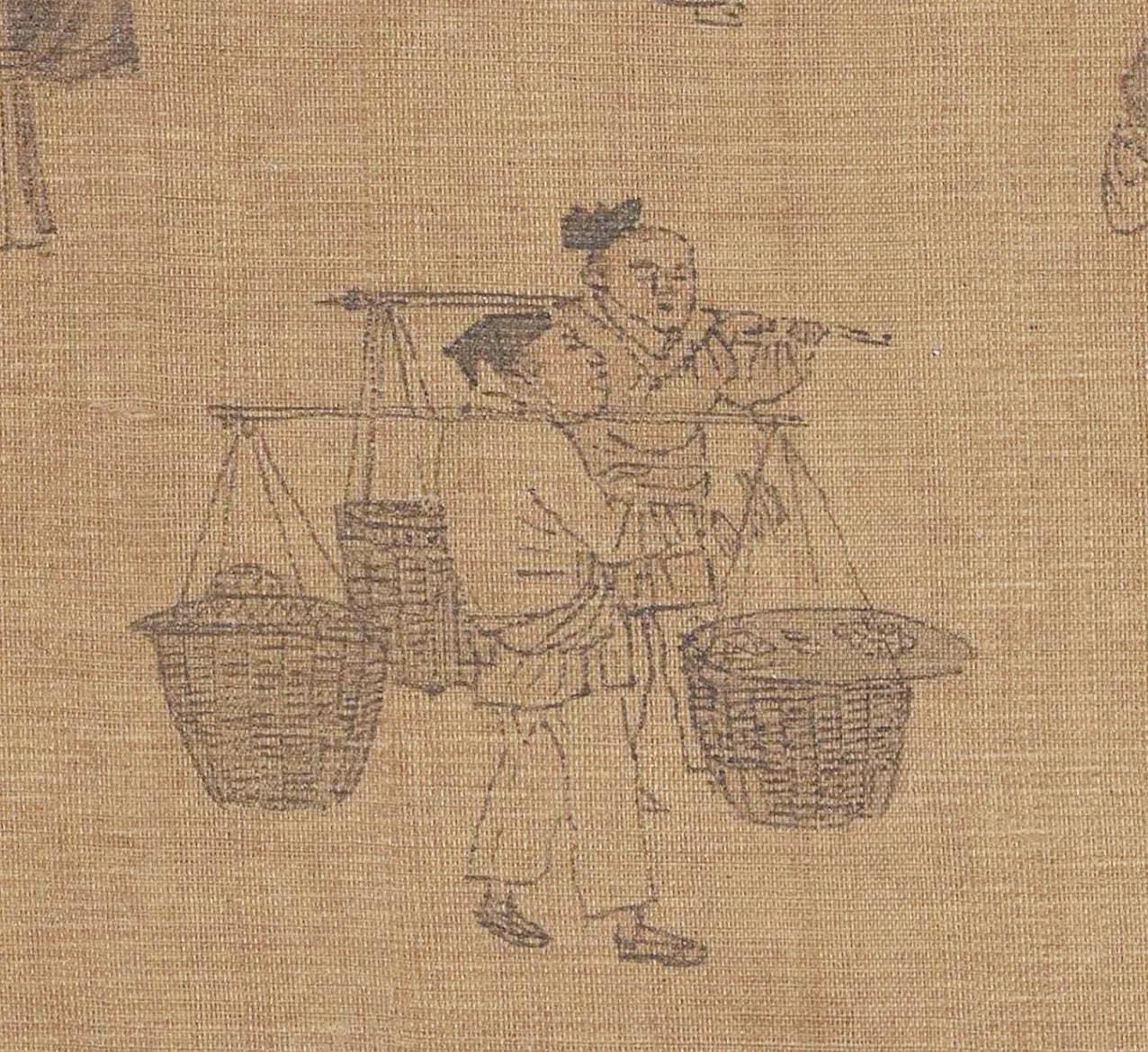 有人认为张择端《清明上河图》中有一处错误，在孙羊正店边上的十字路口有两个挑筐的卖