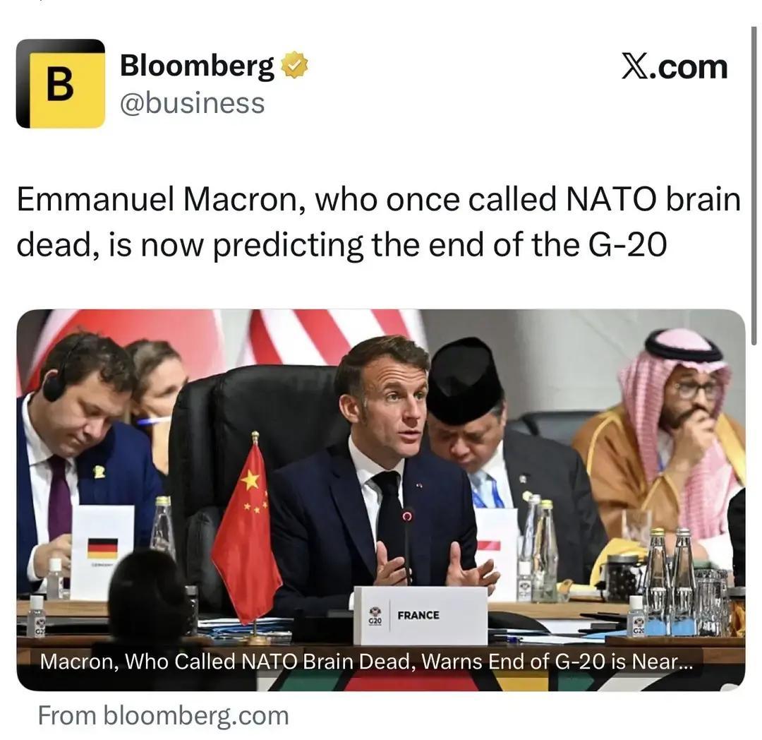 果不其然。
 
法国总统马克龙突然宣布了自己的判断：在G20会上，他直说这个机制