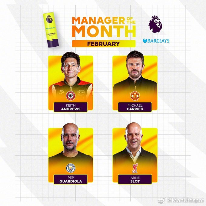 卡里克入选英超2月最佳主帅候选名单塞斯科入选英超2月最佳球员候选名单投票地址网页