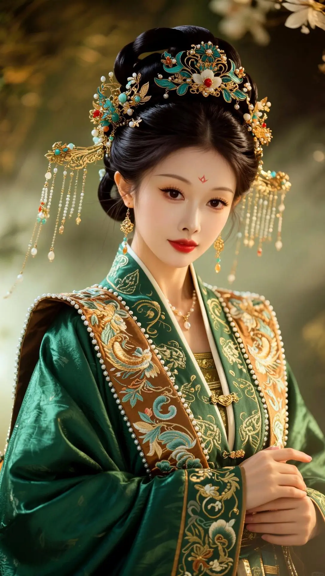 AI明制华服照 ai创作 凤冠华服写真 ai绿衣簪发佳人 不同形制汉服...