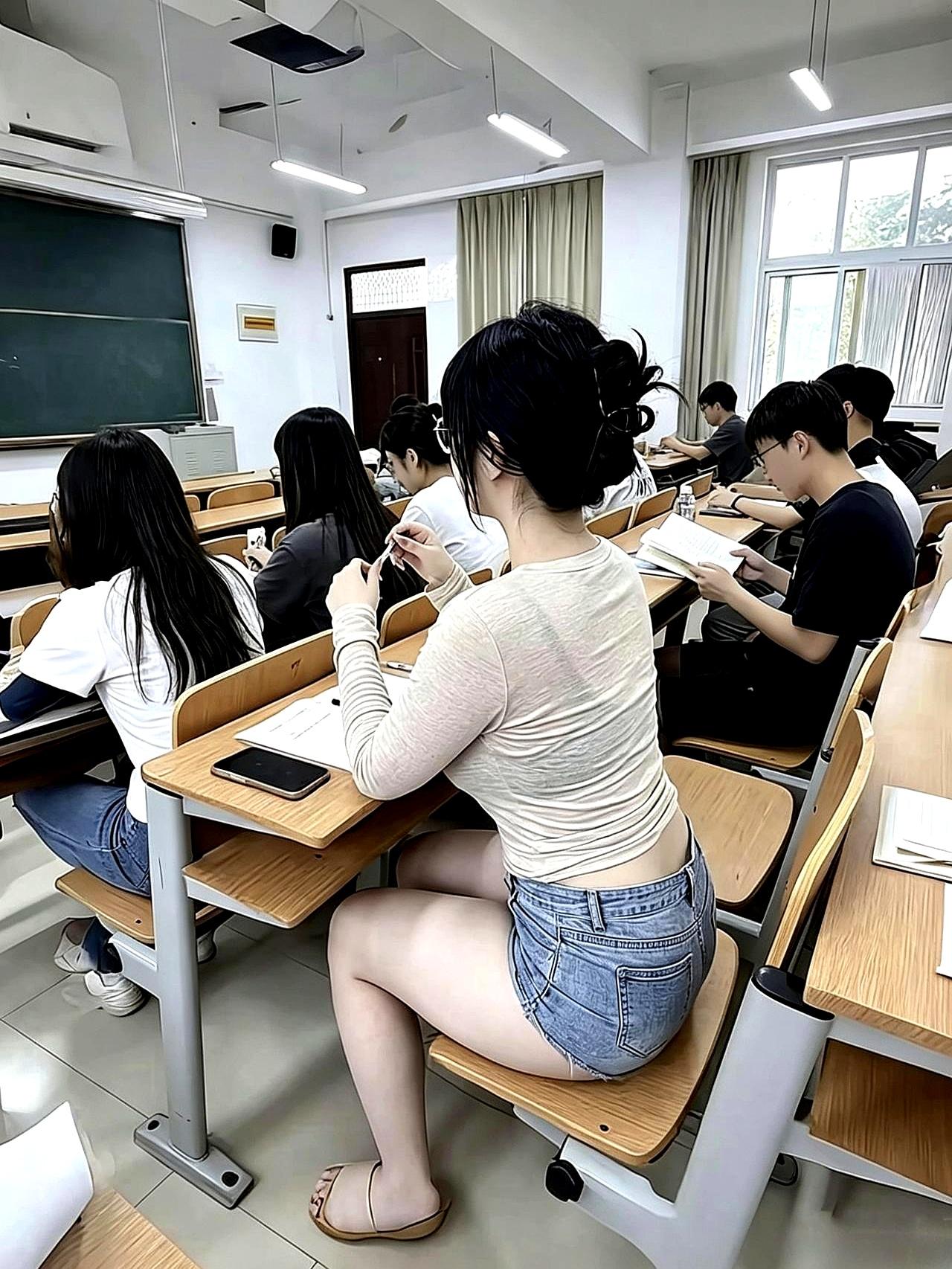 大清早的教室里头，一个背影安安静静坐在那儿，猛地一瞥真以为哪个女生来得早。
等转