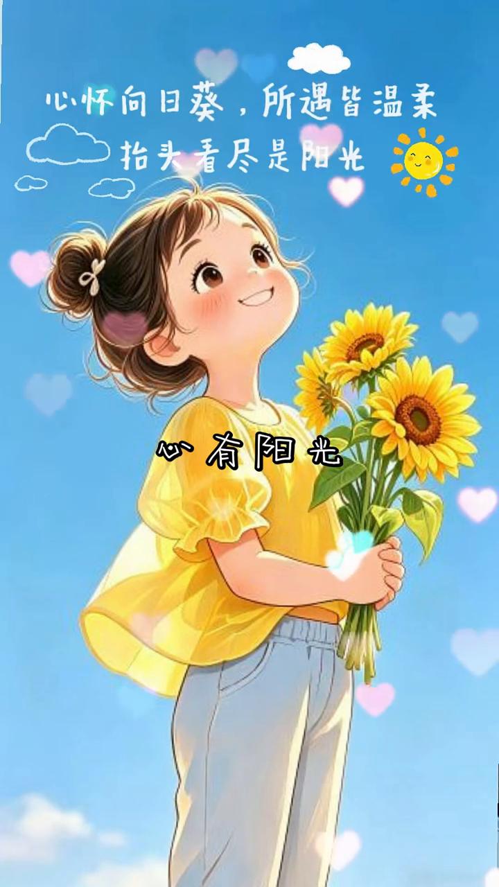 心怀向日葵，所遇皆温柔。抬头看尽是阳光，心有阳光。