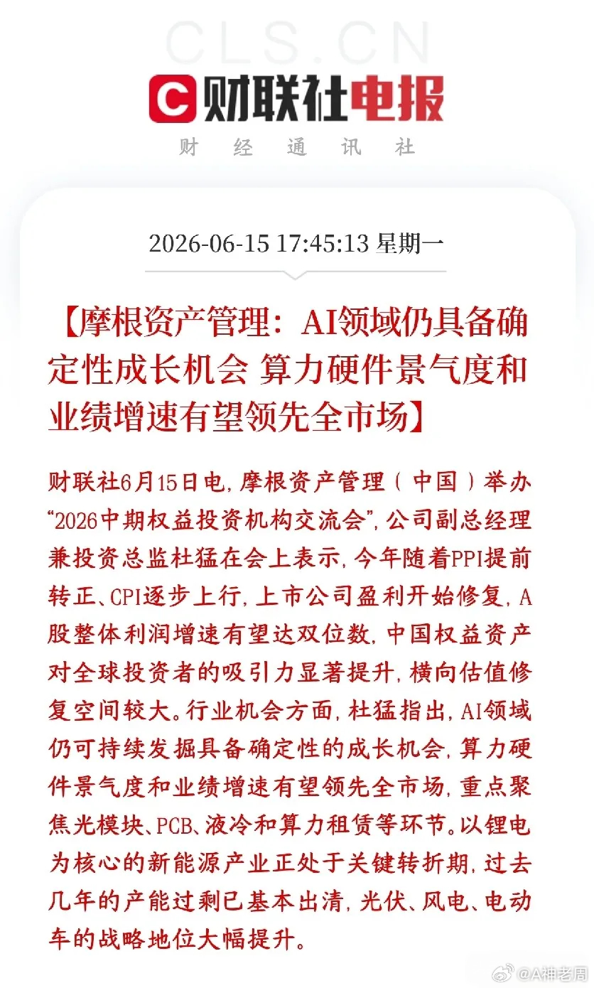 A股AI领域持续被大机构看好，认为其成长机会巨大外资大佬（摩根）认为A股今年业绩
