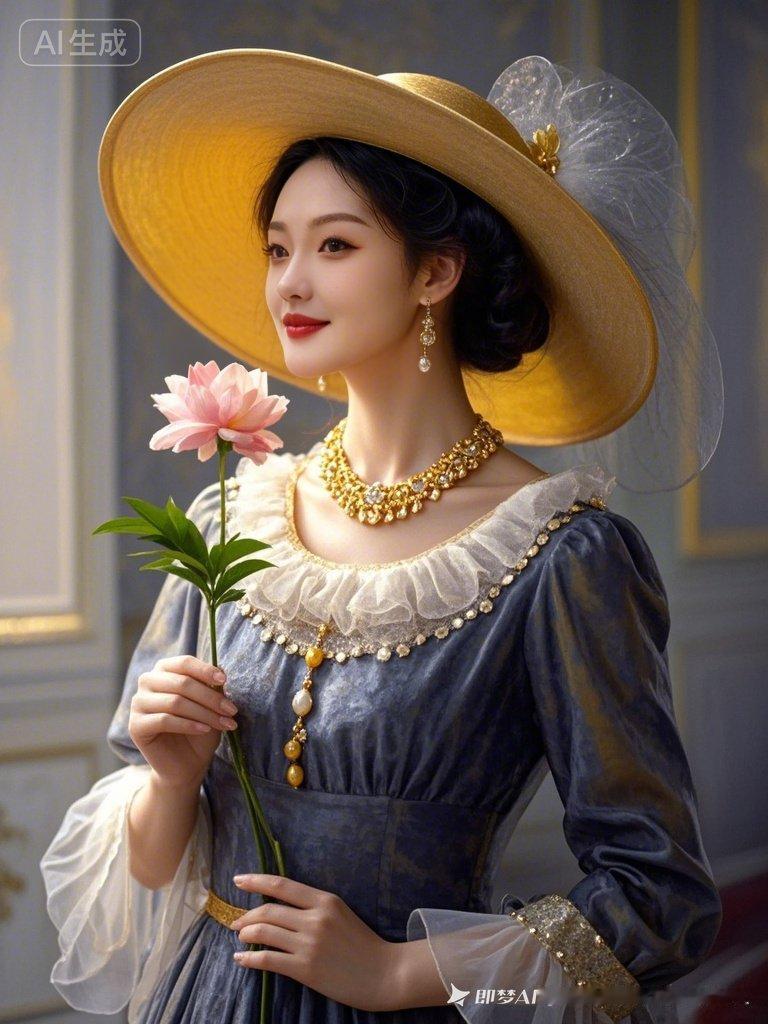 复古宫廷风，优雅少女与粉色花儿的完美结合。