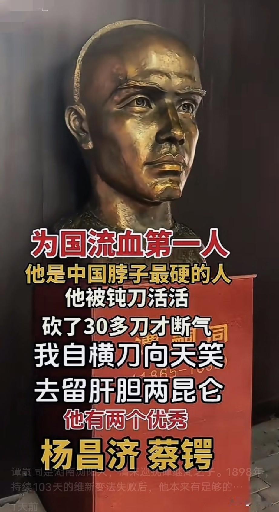 谭嗣同
是湖南浏阳人
清末巡抚谭继洵之子。
1898年，持续103天的维新变法失