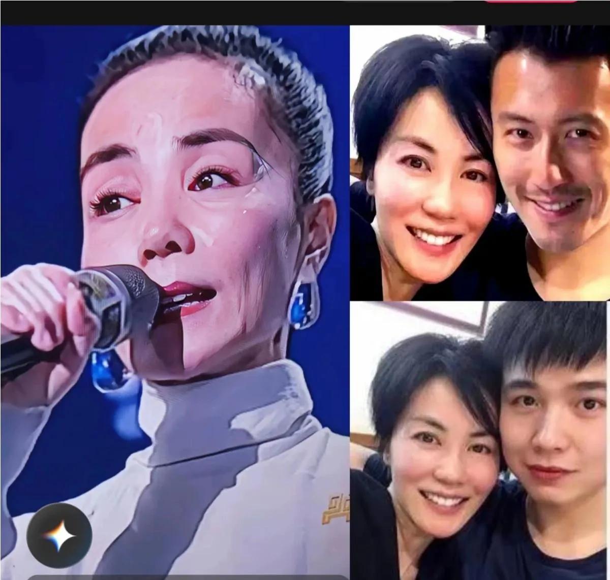 都是同一个时候拍的照片，化妆的时候侧脸仍然年轻，皮肤紧致，没有皱纹。

上台演唱