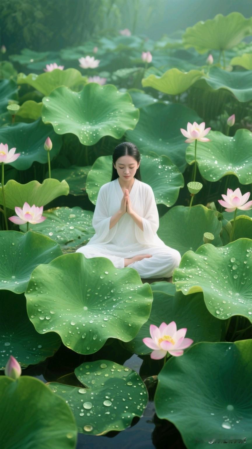 在莲花池中静坐，仿佛进入了一个与世隔绝的宁静世界。
曾在深山古刹的莲花池畔体验过