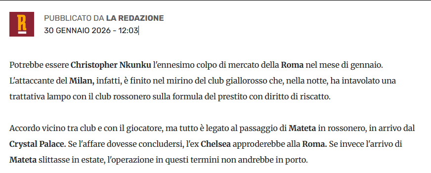 罗马人报Di Carlo的最新消息：恩昆库可能成为罗马冬窗的又一笔签约，昨晚罗马