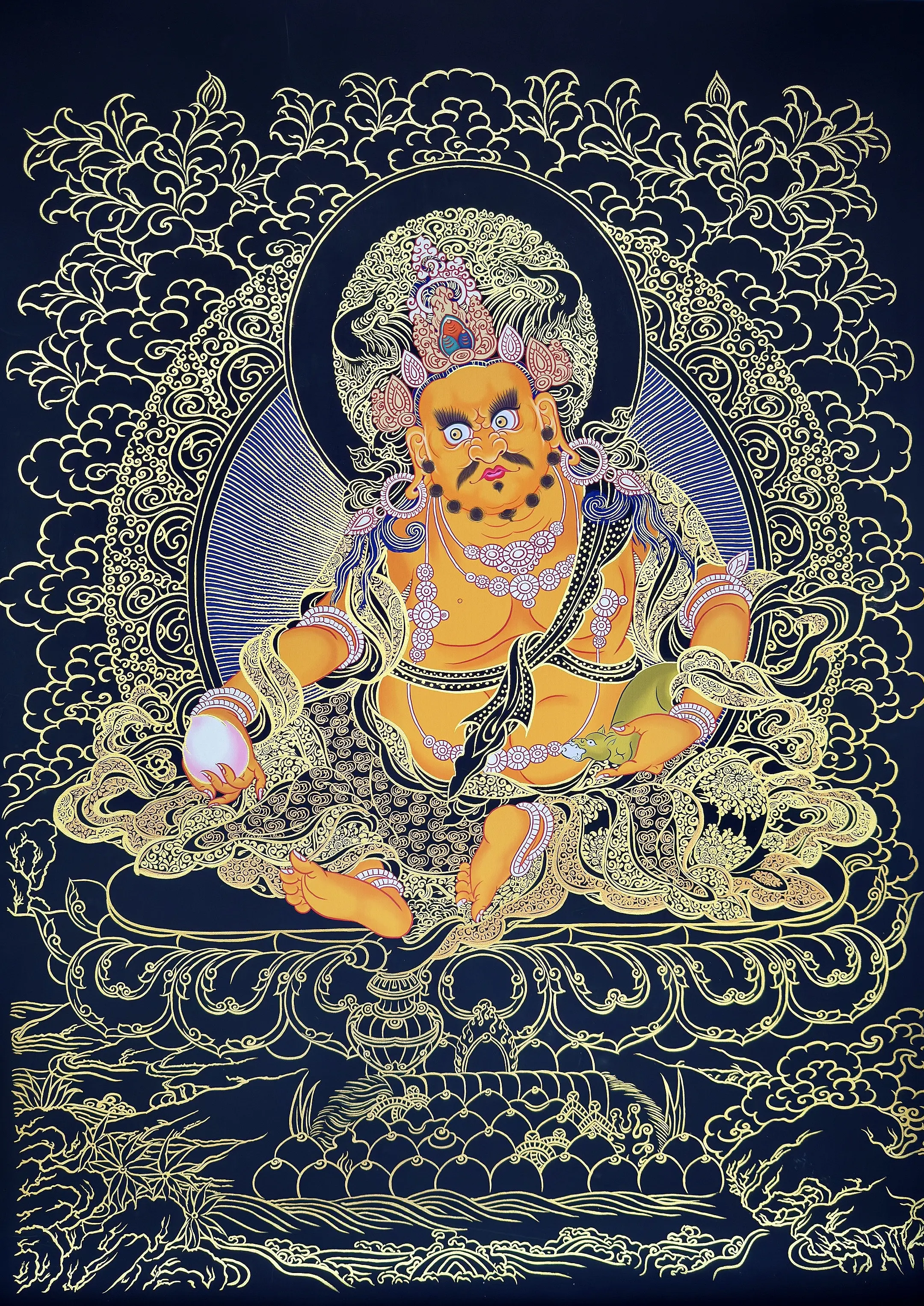 非遗唐卡 描金 手绘唐卡艺术 黄财神