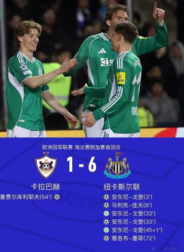 北京时间2月19日，欧冠淘汰赛附加赛首回合，卡拉巴赫对阵纽卡斯尔联。上半场，安东