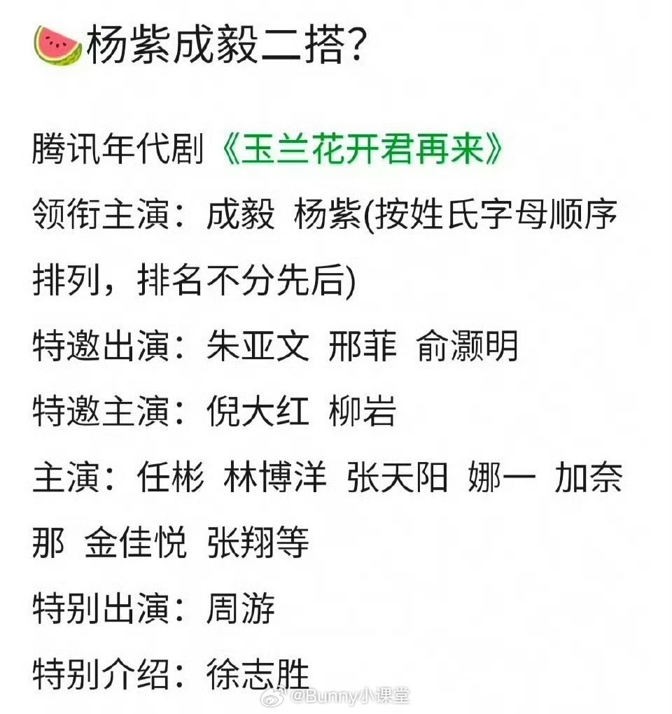 瓜主爆料杨紫、成毅有望二搭出演《玉兰花开君再来》，这次会是平番吗[哆啦A梦吃惊]